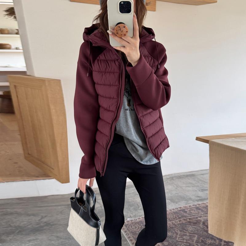 Cotton-padded women's clothing splicing down cotton-padded jacket slim and thin stand-up collar cotton jacket