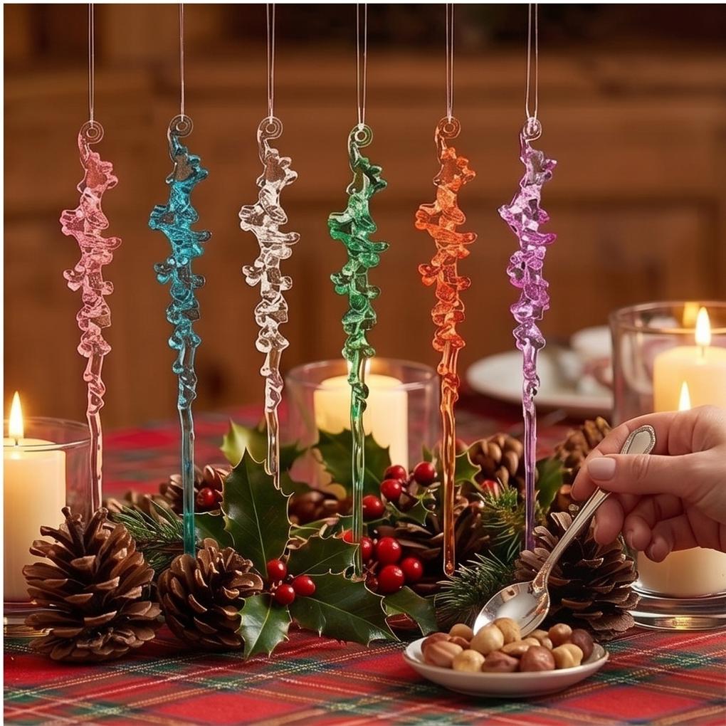 12Pcs Colorful Icicle Ornaments Set, Acrylic Twisted Ice Drop Pendants for Christmas, Party & Winter Wonderland Decor