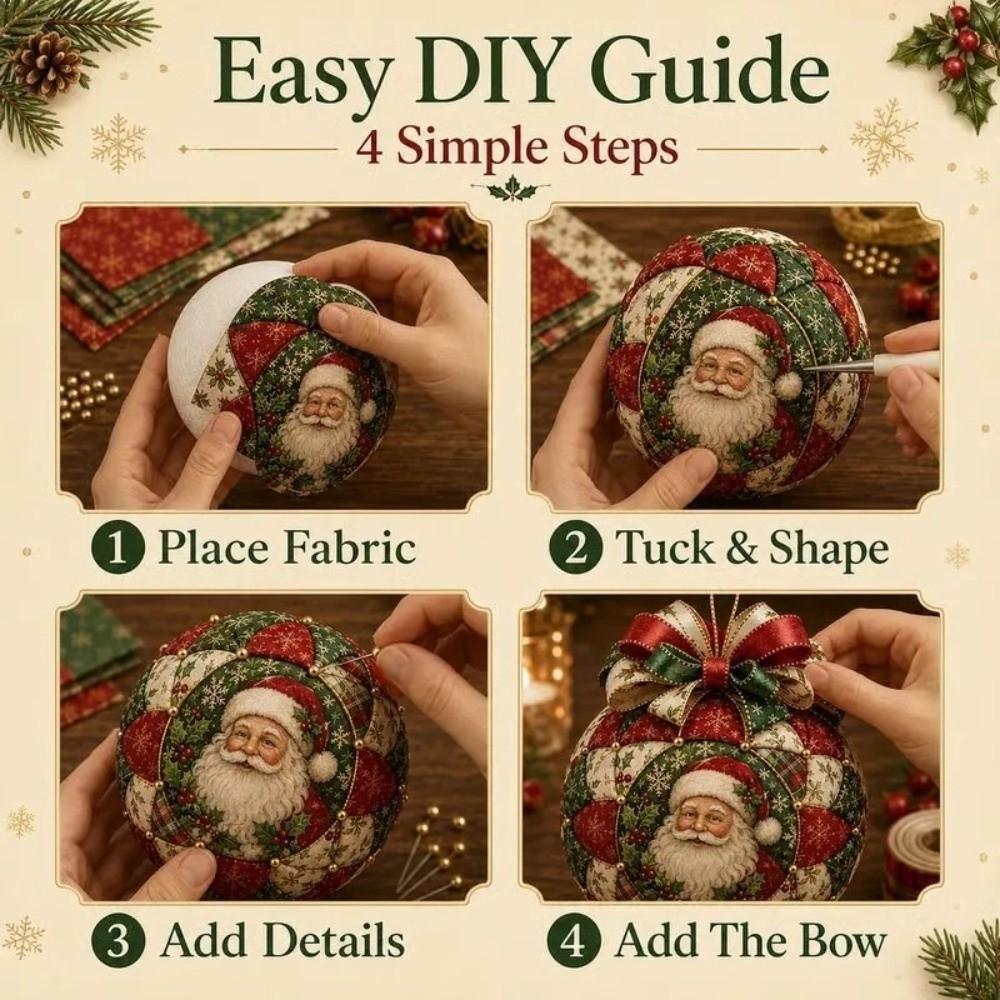 with Bow Christmas Quilted Ornament Set Snowman Deer Vintage Fabric Xmas Ball Kit Home Craft