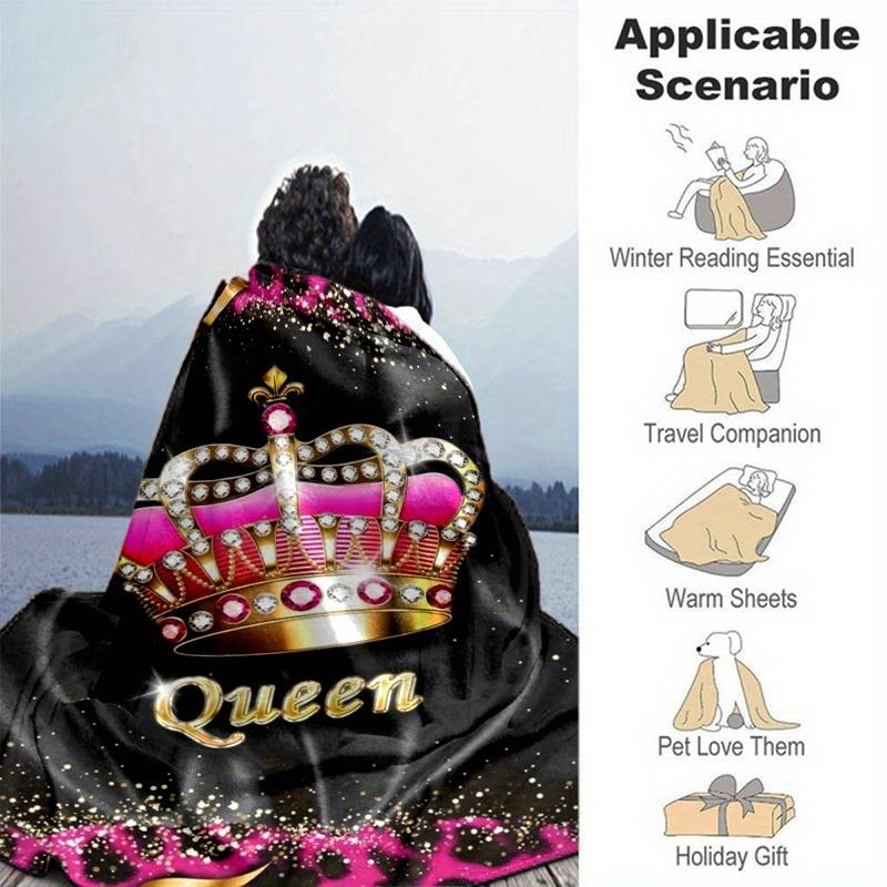 1pc. Glittery Queen Crown Leopard Print Blanket - Perfect for Home, Office, Outdoor Use, Gift Idea,