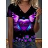 Womens V-Neck Loose Fit Short Sleeve T-Shirt With Colorful Geometric Starry Print Casual Top