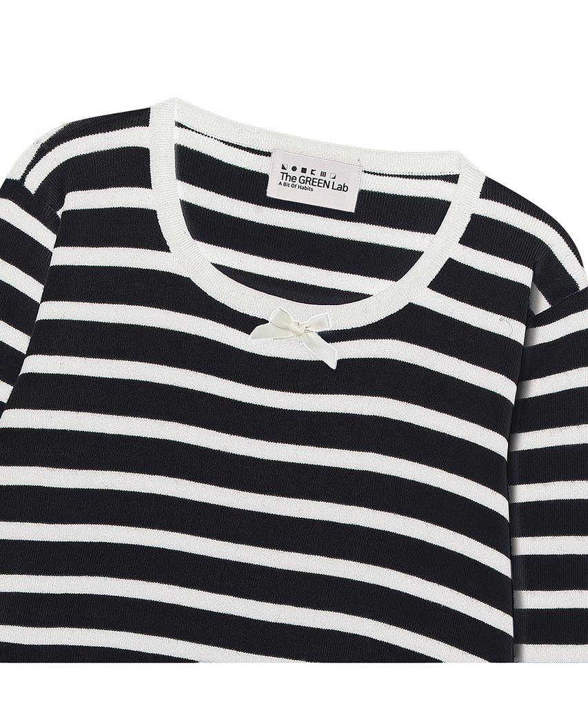THE GREEN LAB Striped Shirred Knit [Black]
