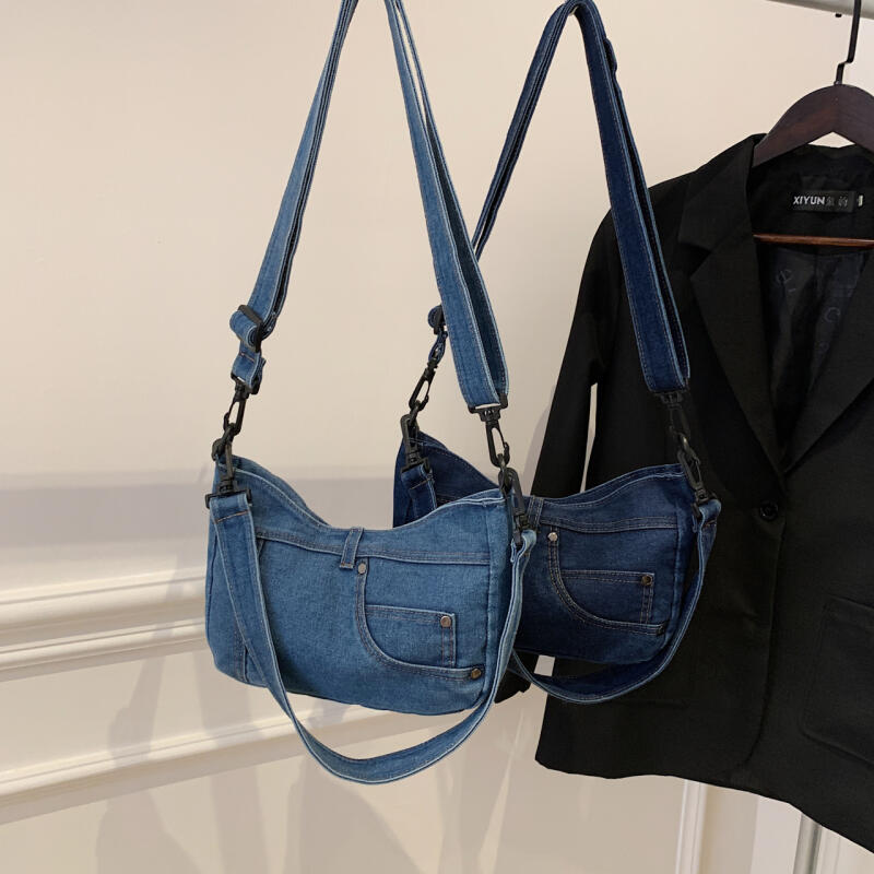 Denim Shoulder Bag with Adjustable Strap