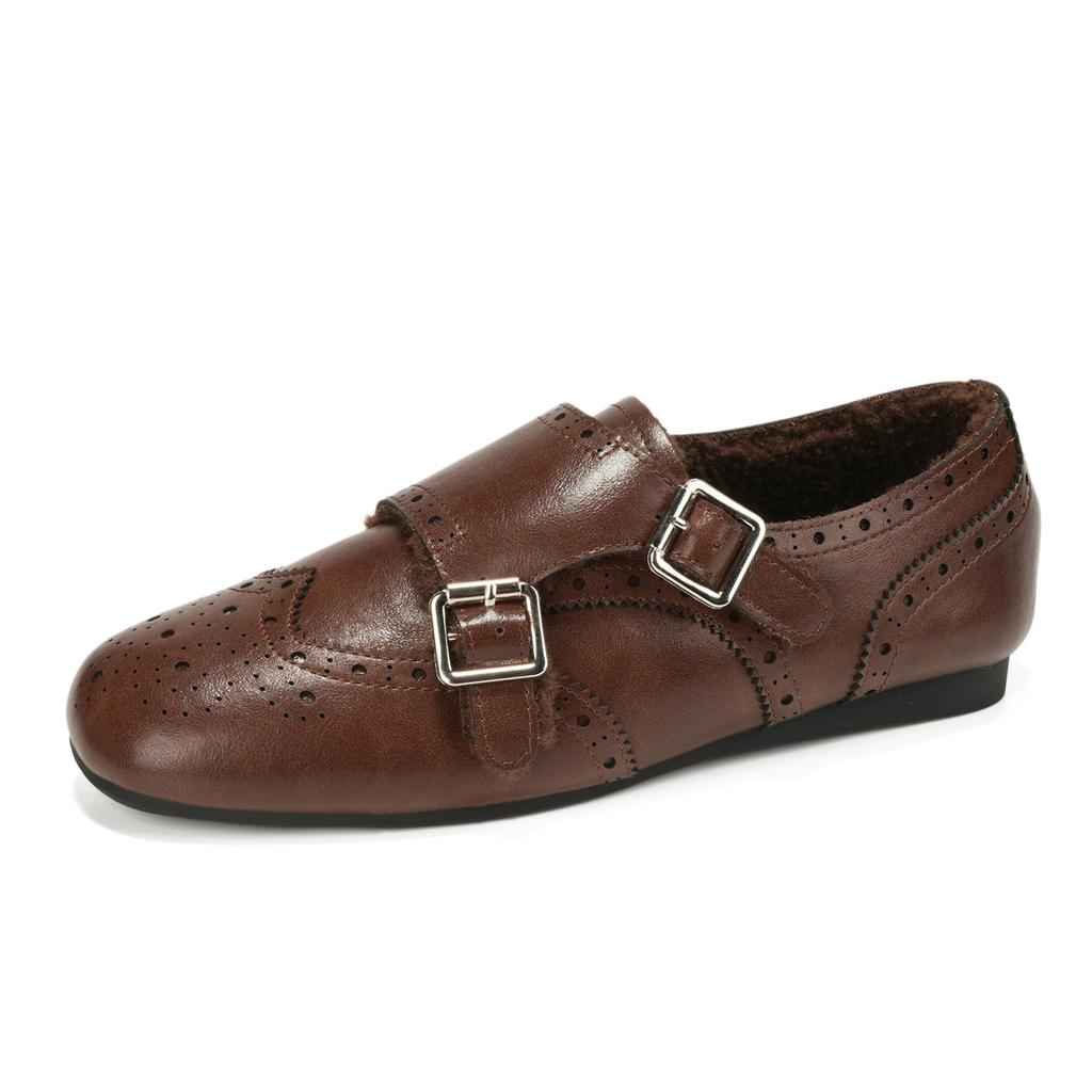 Women's shoes British style Baroque carved with velvet leather shoes women's 2026 new Bloc loafers