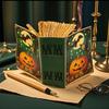 Pumpkin Leather Journal, Vintage -Lantern Spellbook, Witchcraft Grimoire with Bats & Moon, Handmade Deckle Diary