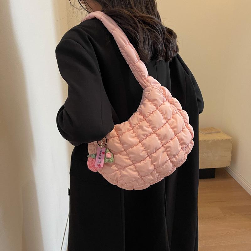 Korean Style Cloud Pleats Cotton Jacket Bag for Girls - Versatile Large Capacity Dumpling Shoulder Handbag