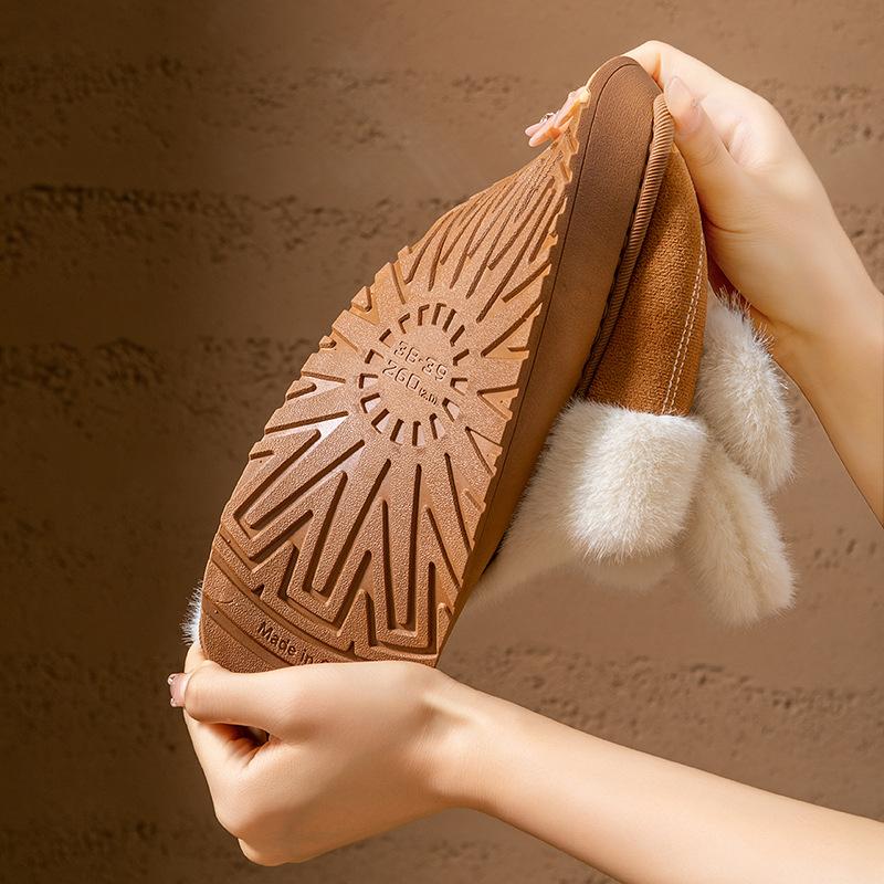 Bow style, thick-bottomed cotton slippers, autumn and winter home indoor velvet, non-slip, warm and comfortable plush cotton mop