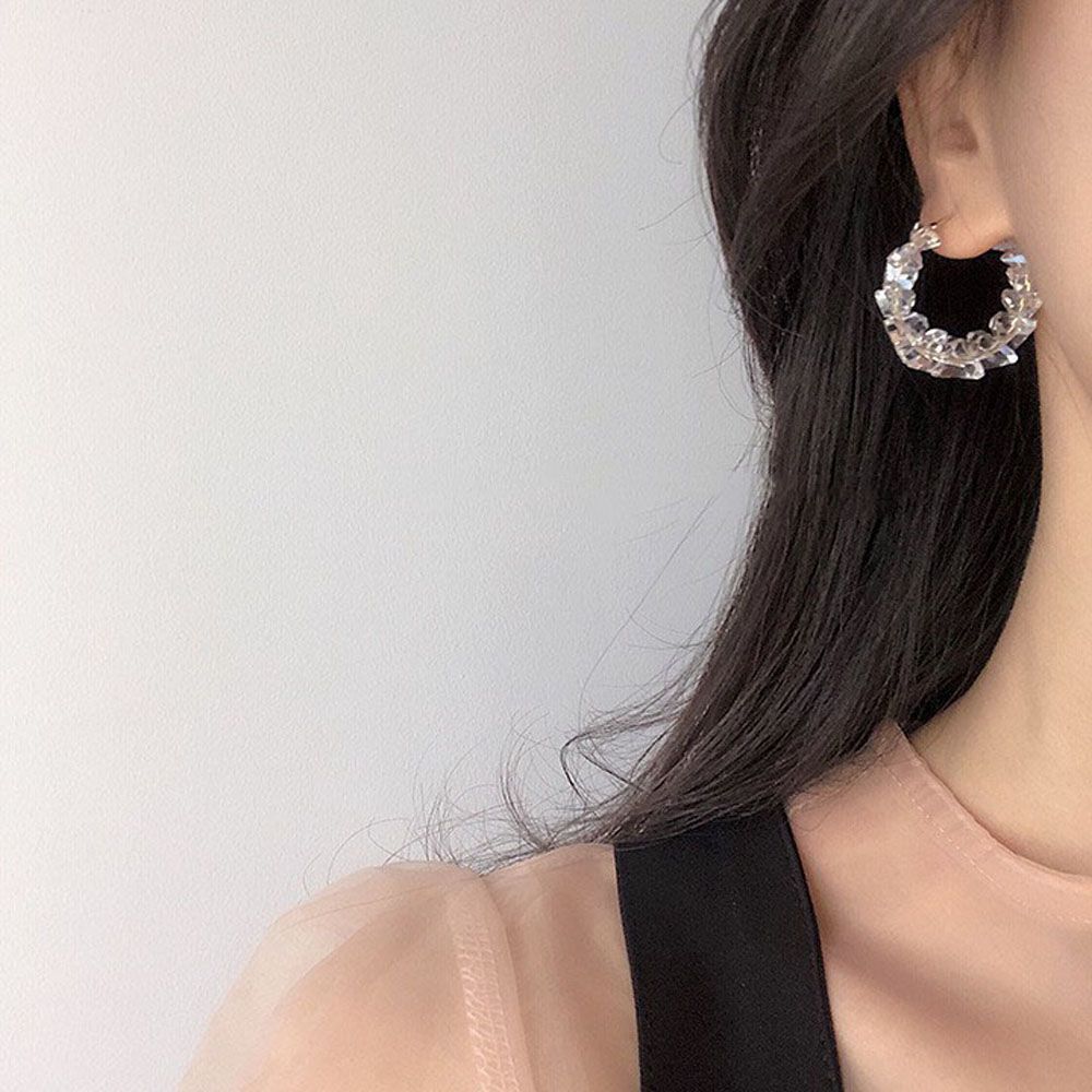 Delicate Girls Crystal Acrylic Gift Round Ear Studs Jewelry Fashion Accessories Hoop Dangle Earring