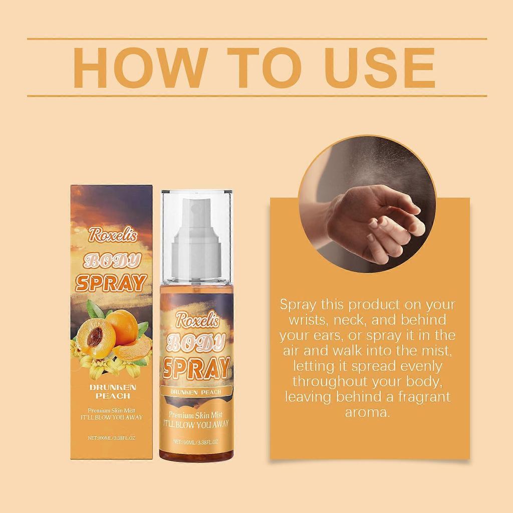 Long-Lasting Peach Champagne Body Spray - Fresh Multi-Layered Fragrance, 100ml