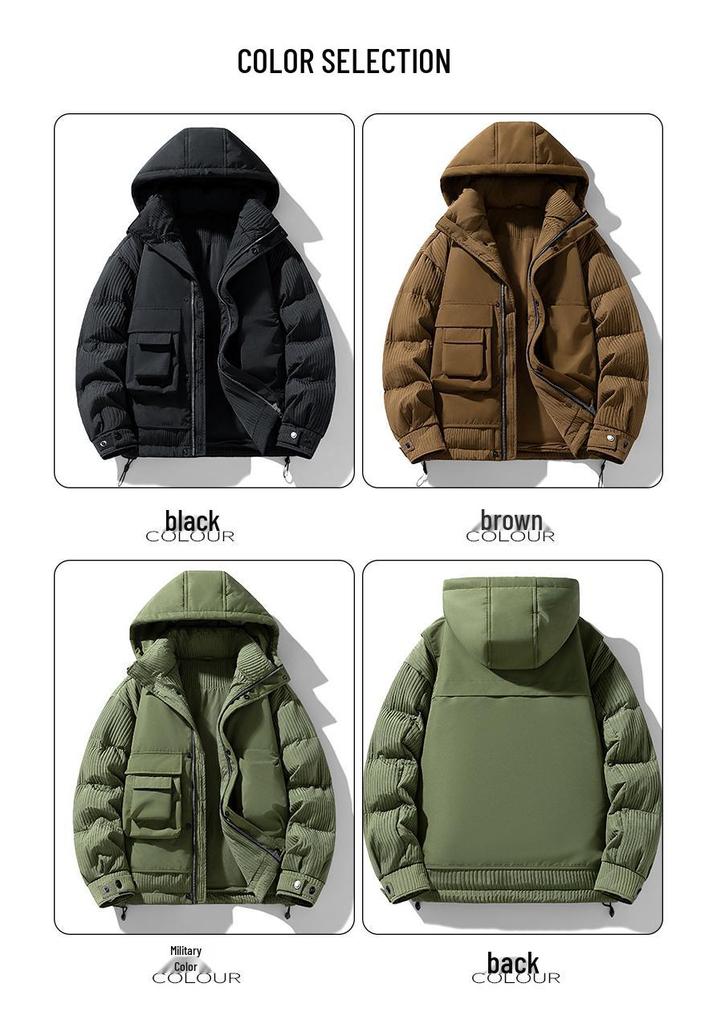 Men's Winter Faux Two-Piece Hooded Down Coat with 3D Pockets - 85% White Duck Down, Warm and Loose Fit.