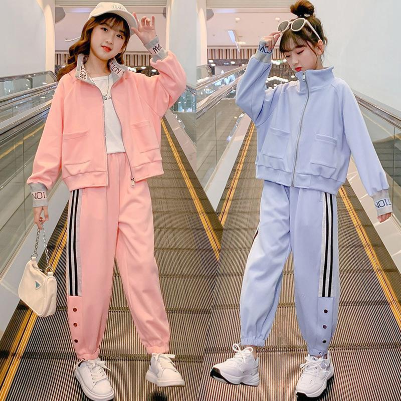 Spring Autumn Teen Girls Clothing Sets Fashion Zipper Sweatshirt + Pants 2Pcs Sports Suit Kids Tracksuit 5 6 8 10 12 14 Year