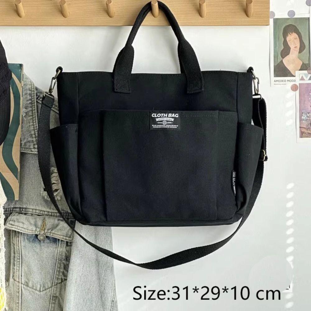 Large Capacity Multi Pocket Canvas Tote Bags Fashionable Casual Crossbody Handbags Reusable Women Shopping Bag Messenger Bag