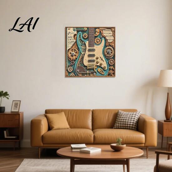 Decorative Jigsaw Puzzle 1/2 Sets 1000Pcs Steampunk Guitar Art Puzzle Gear Children Challenge Game Educatoional Musical Instrument Toy for
