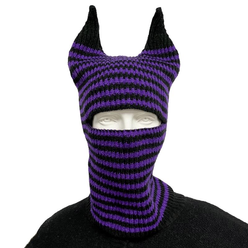 Multiple Color Knit Ox Horn Hat Elastic Windproof Hat Knit Balaclava Hat Ear Protector Hat Winter Cycling Skiing Hat чёрный