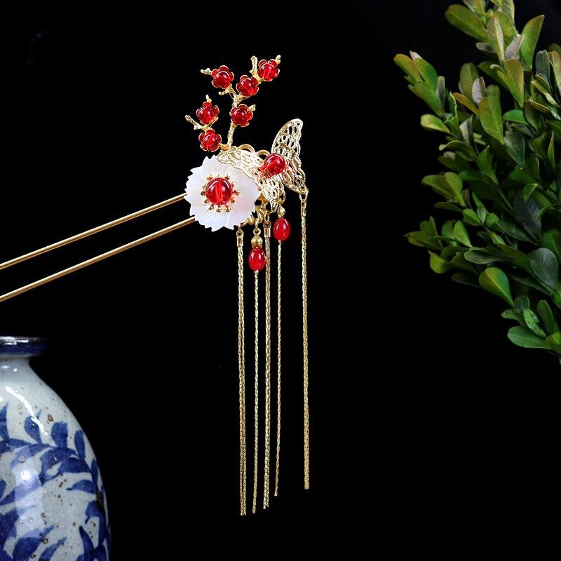 Handmade Retro Fairy Long Fringed Hairpin, Step Hairpin, Women's Ancient Costume Disc Hair Hairpin, Ancient Hanfu Headgear Accessories