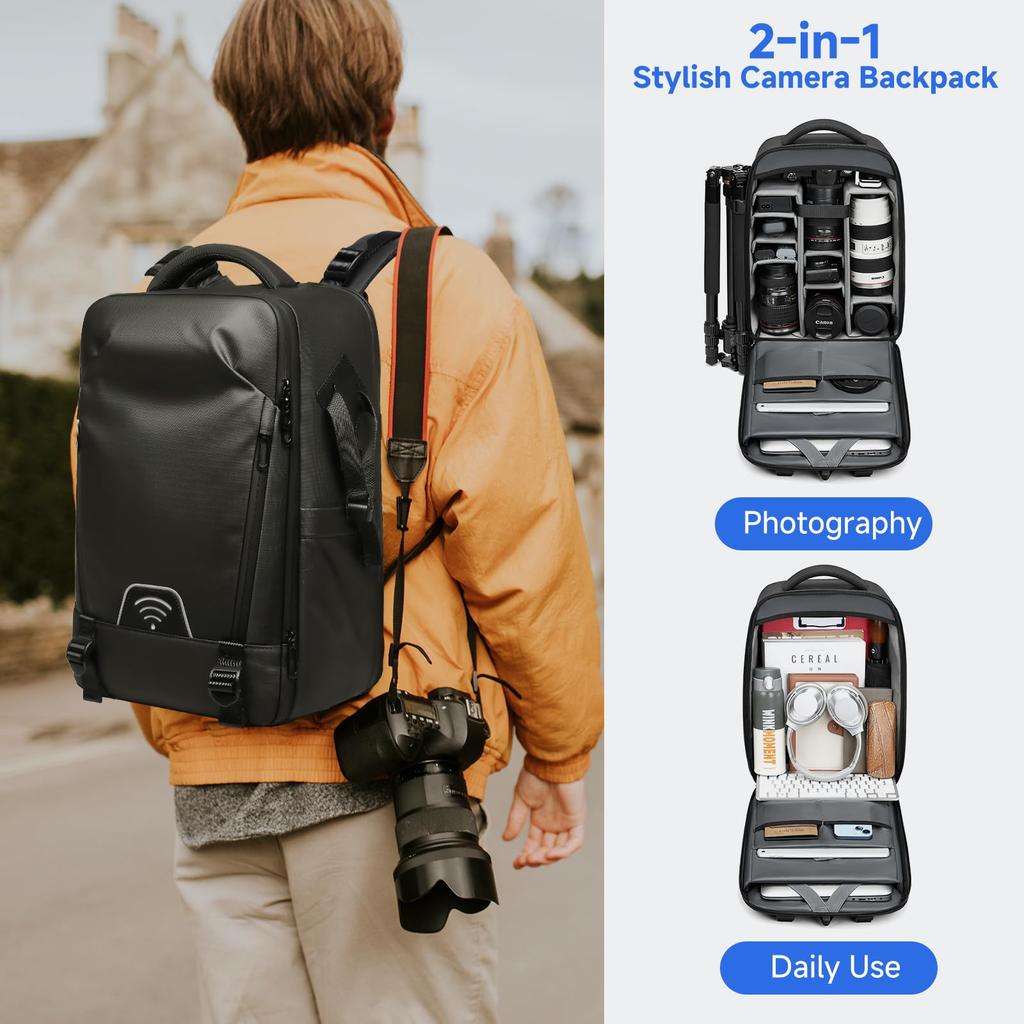 Camera Bag Large Capacity Side Compatible with DSLR and Adjustable Photography Bag [Sea choice] Backpack, Expandable, 20L+2L, Access, Cameras,