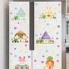 Easter Bunny House Wall Sticker, Kids Room Decor, Flower Window Decal, Self-Adhesive Home Decoration