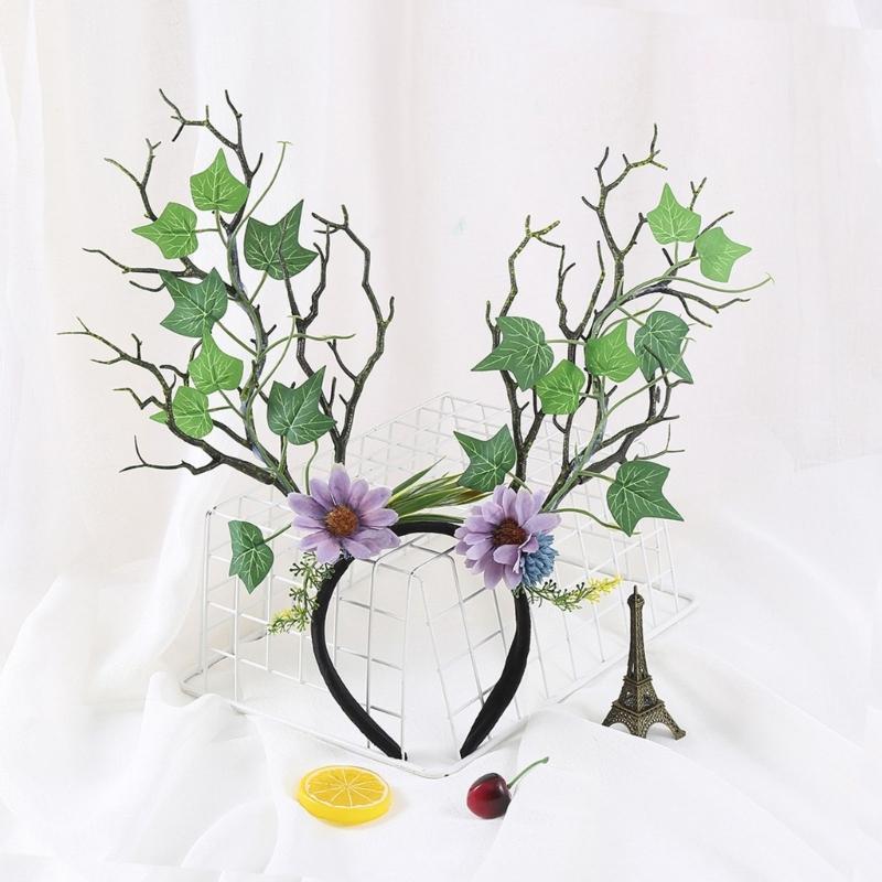 Blumen-Geweih-Haarreifen für Damen und Kinder, Rentier-Geweih-Haarreifen für Renaissance-Accessoires