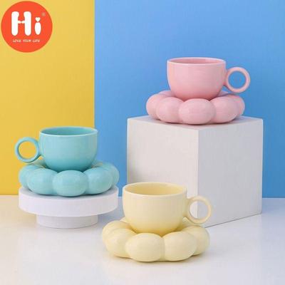 Merhaba İskandinav pembe çiçekli seramik kahve fincan tabağı yeniden kullanılabilir yaratıcı ev dekoratif fincan kahvaltı içme Latte çay bardağı seti