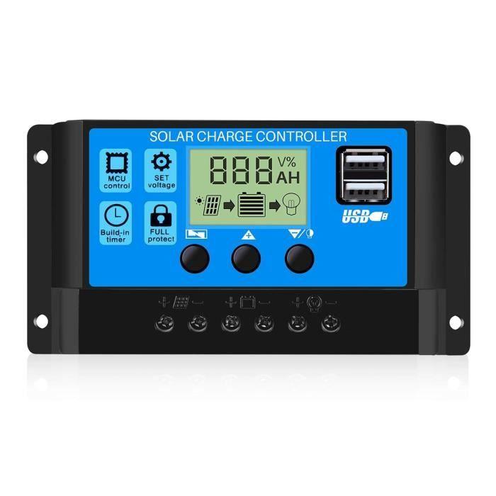 Thlevel 30A 12V24V Contrôleur de Charge Régulateur PWM avec 5V Double Port USB LCD Affichage