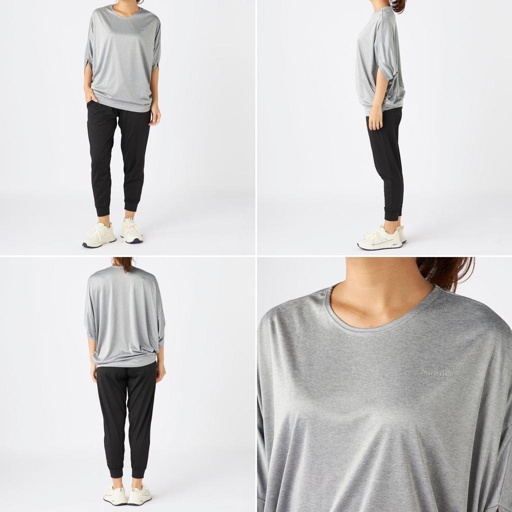 Marie Claire Fitness Wear Set and Loose Size 344192 Women's (Dolman T-shirt Pants), Gray, 3L,