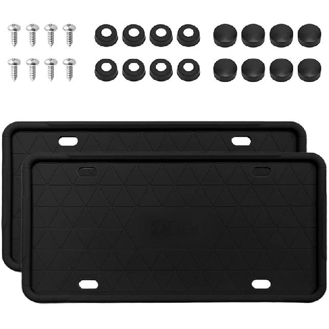 Silicone License Plate Frame, Rust-Proof Rattle-Proof Front Back License Plate Cover With Drainage Holes, Weather-Proof Car Plate Bracket Holder With
