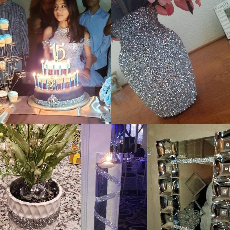 Decorazione in Cristallo Bling Bling con Forte Adesività Argento Adesivi Decorativi per Auto Telefono per Custodia Decorazione Scintillante