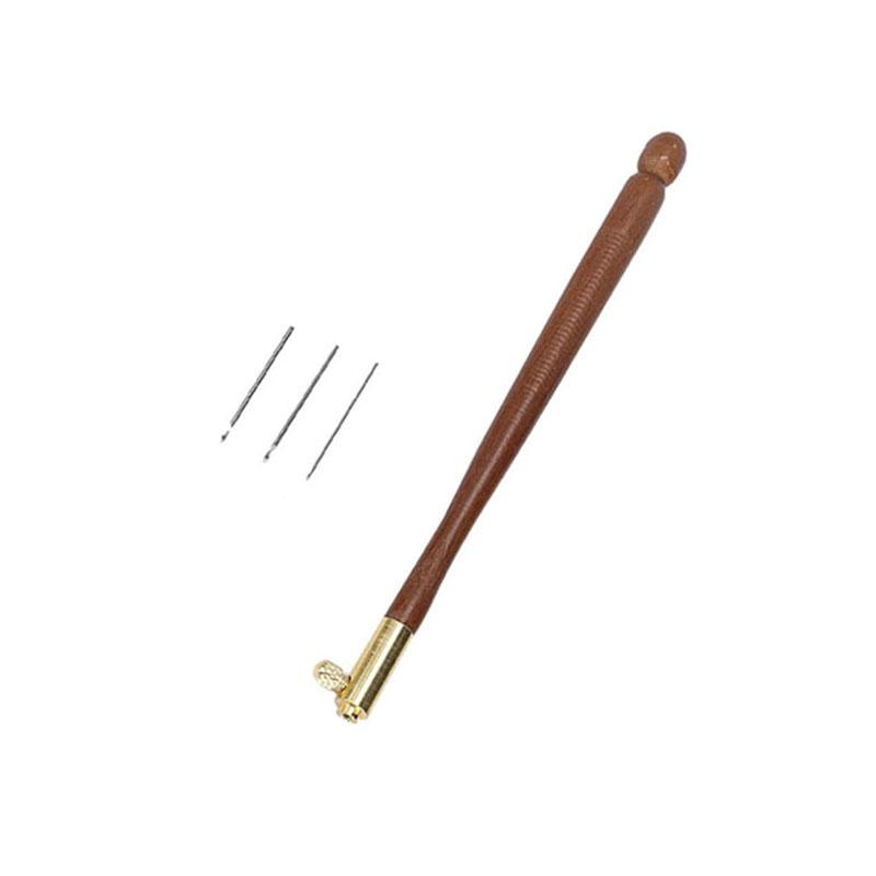 Embroidery Crochet Hooks with 3 Needles Wooden Handle Hook Latch Beaded Needle for Embroidery Sequin Beading Knitting DIY Sewing