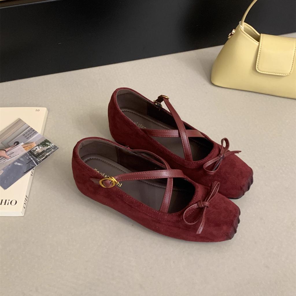 Inner heightening suede shallow mouth single shoes women's 2025 spring and autumn new French temperament platform ballet Mary Jane shoes