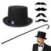 [JP Number] Top Hat, Fake Mustache, and Cane 3-Piece Set: Magician Cosplay Costume (Includes 4 Types of Fake Mustaches)