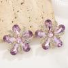 Minimalist Five Petal Flower Stud Earrings With Full Rhinestones Luxury Elegant Party Dance Jewelry For Women