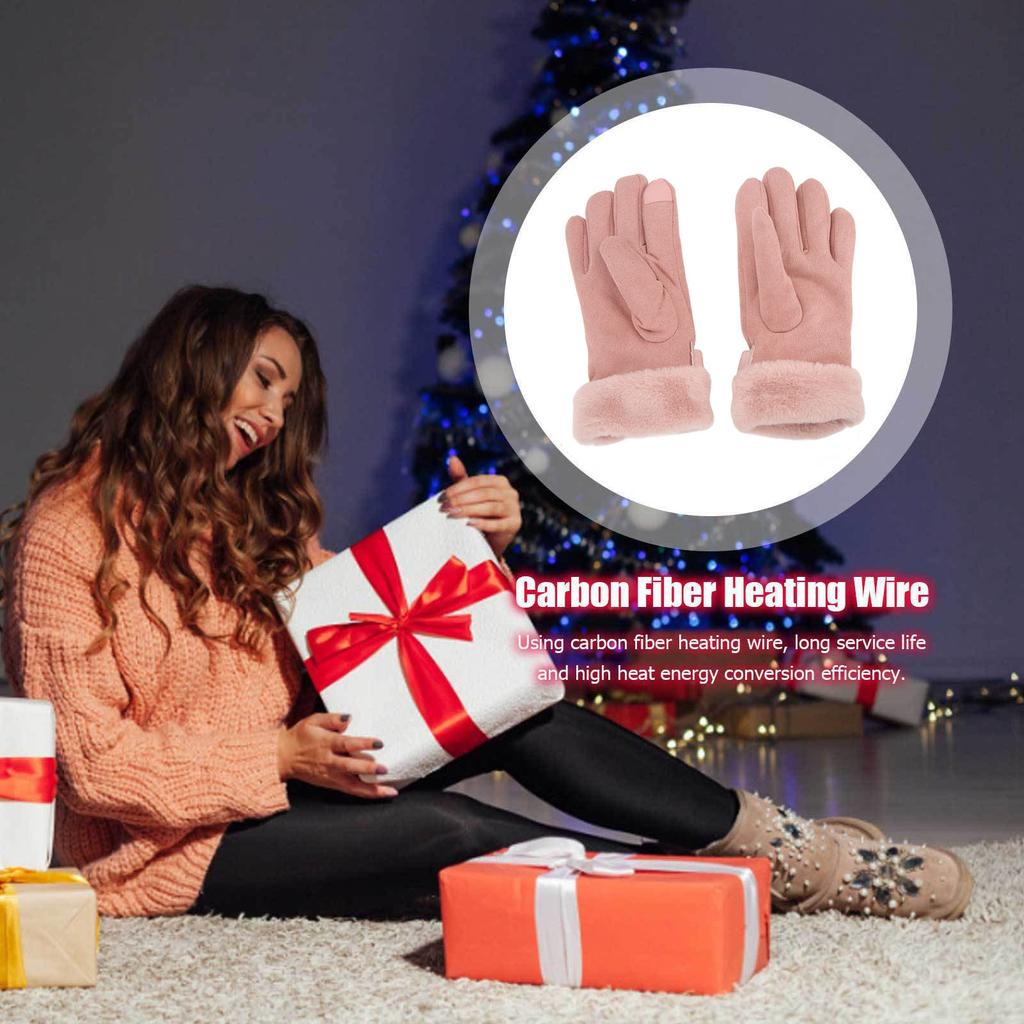 Pink USB Heating Gloves Hand Warmer Touch Screen Design Adjustable Temperature for Women Skiing Walking Riding