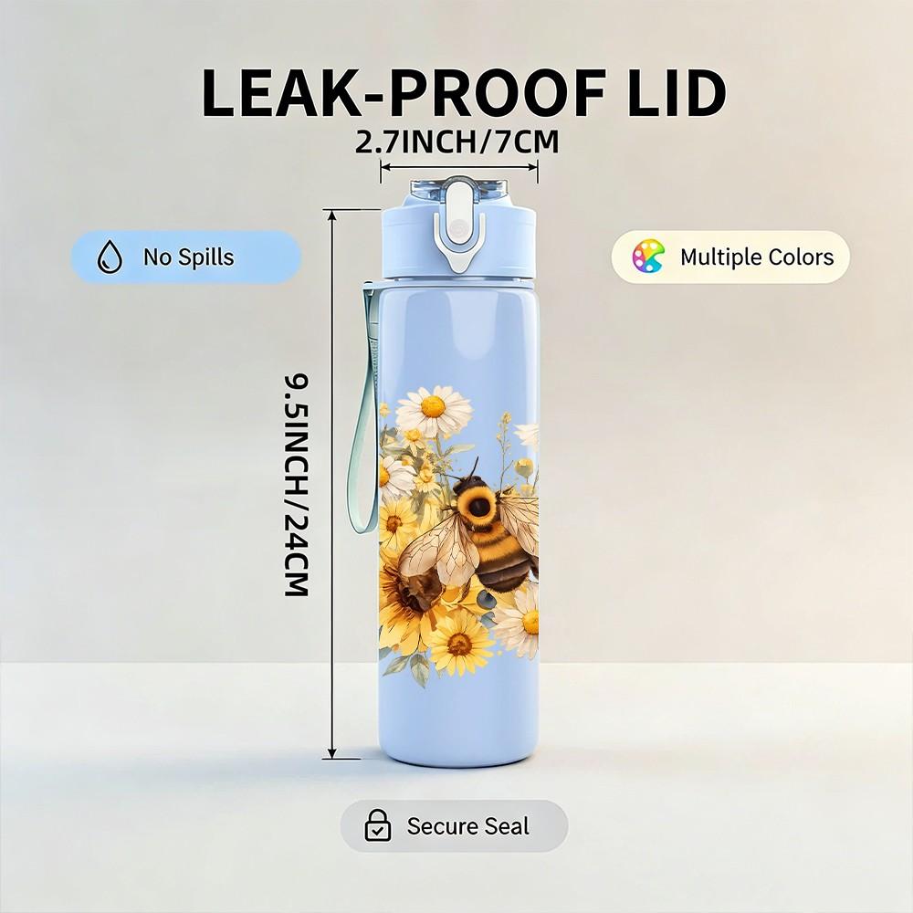 1PC Sunflower Wild Stem Flower Print 750ml Color Plastic Sports Water Bottle Leakproof Flip Straw Lid Suitable for Sports Office Home Use