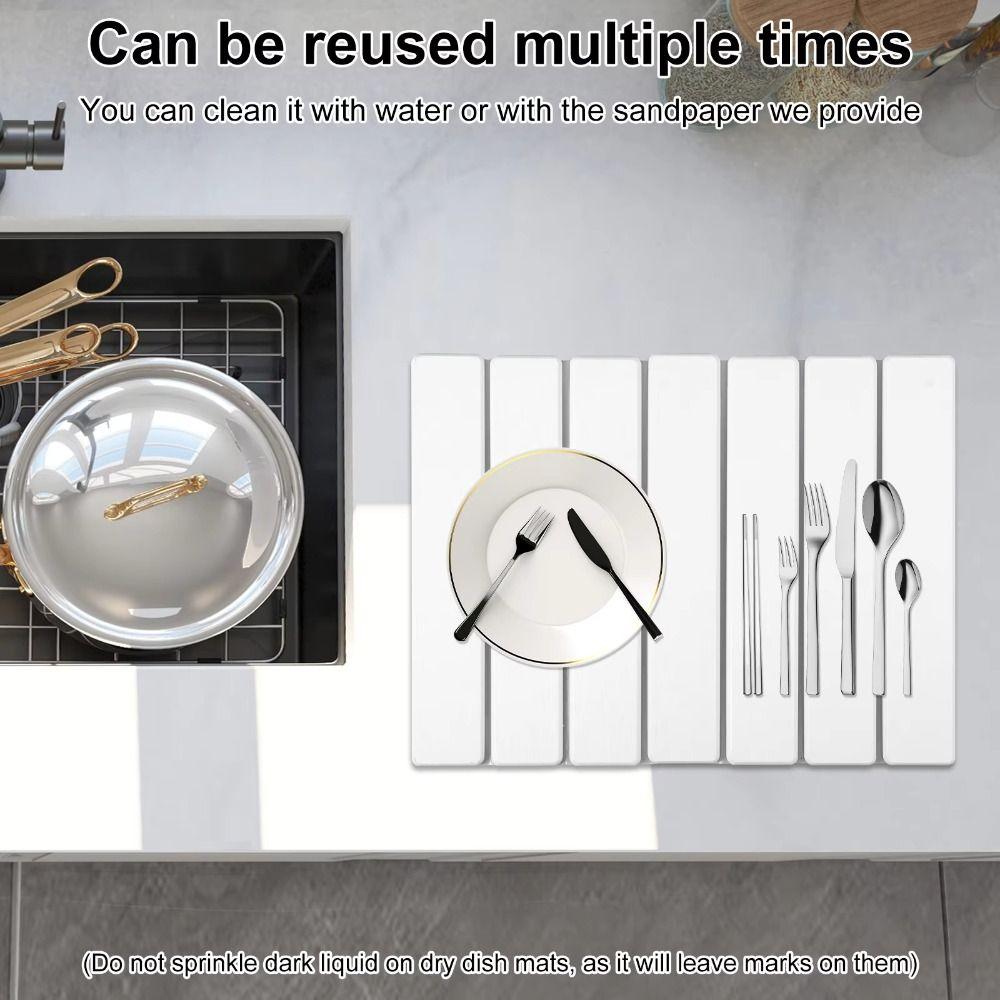 New Foldable Stone Dish Drying Mat Reusable 40*30cm Dish Drainer Mat Nonslip Stone Drying Pad Home Kitchen