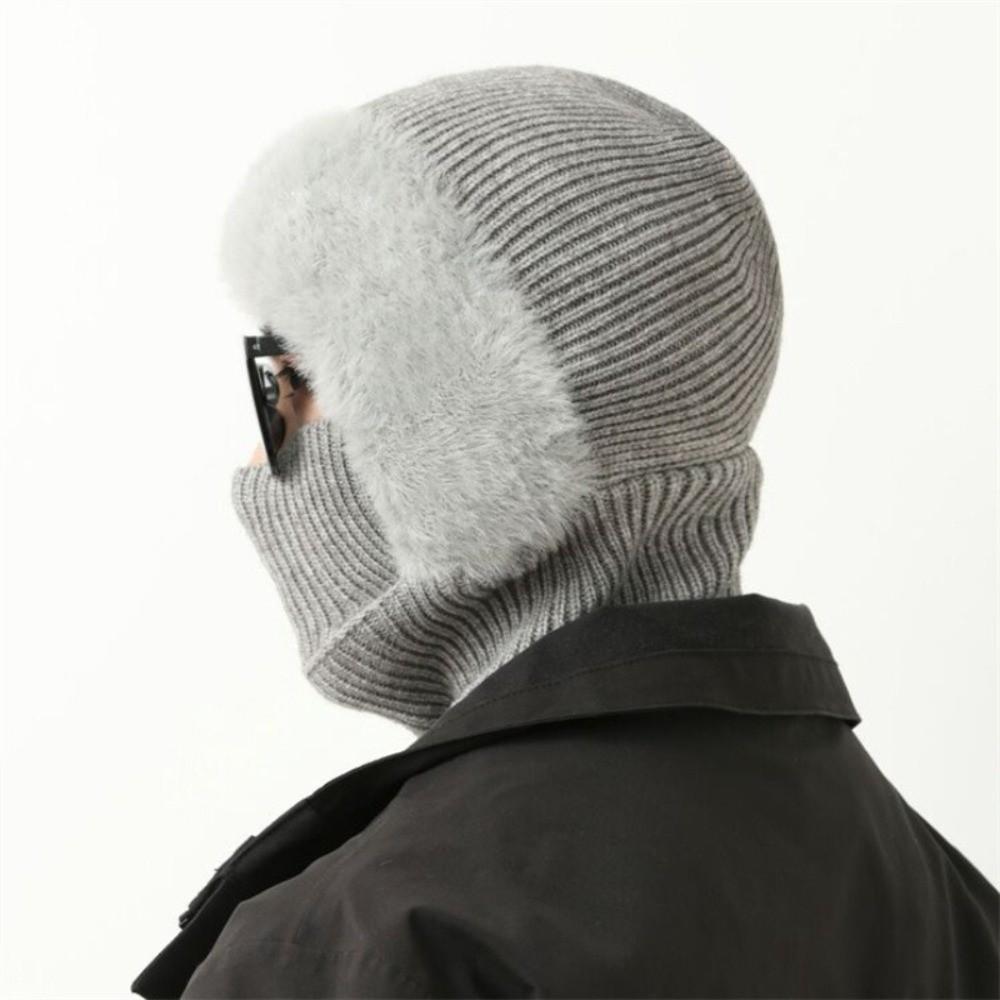 Comfortable Full Cover Style Men Balaclava Hat Windproof Thicken Winter Warm Hat Keep Warm Solid Color Knit Beanie Hat Outdoor
