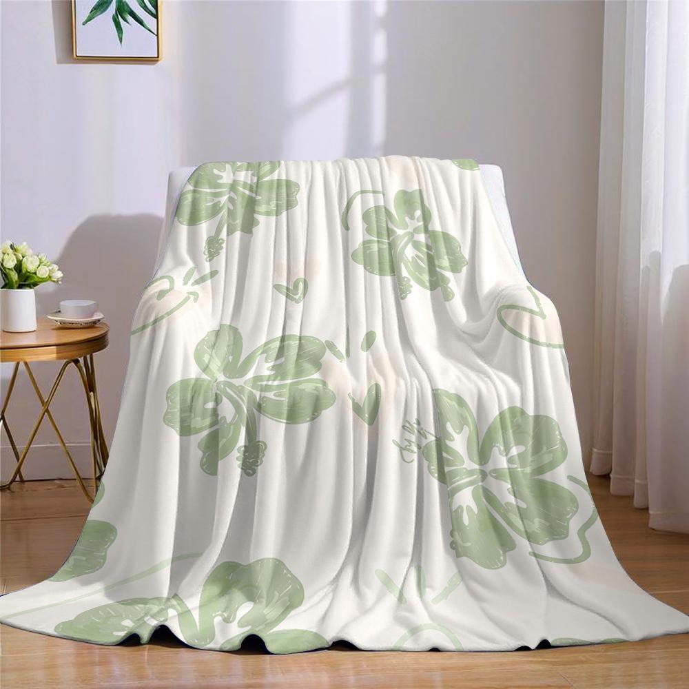 Mint Hibiscus Heart Flannel Blanket Warm Soft Halloween Christmas Couch Warm Cozy Decorative Decor Gift for All Season