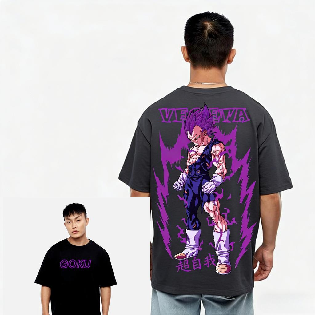 Dragon Ball TShirt Men Summer Vegeta Ultra Ego Purple Lightning Graphic Short Sleeve Streetwear Loose Fit Anime Fan Top