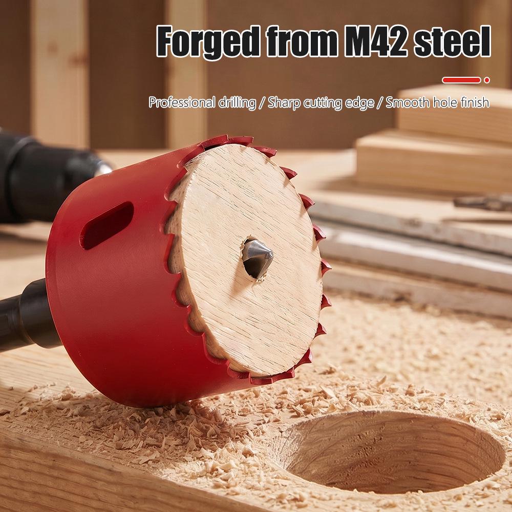 M42 Red Bi-Metal Hole Saw Set for Plasterboard and Woodworking