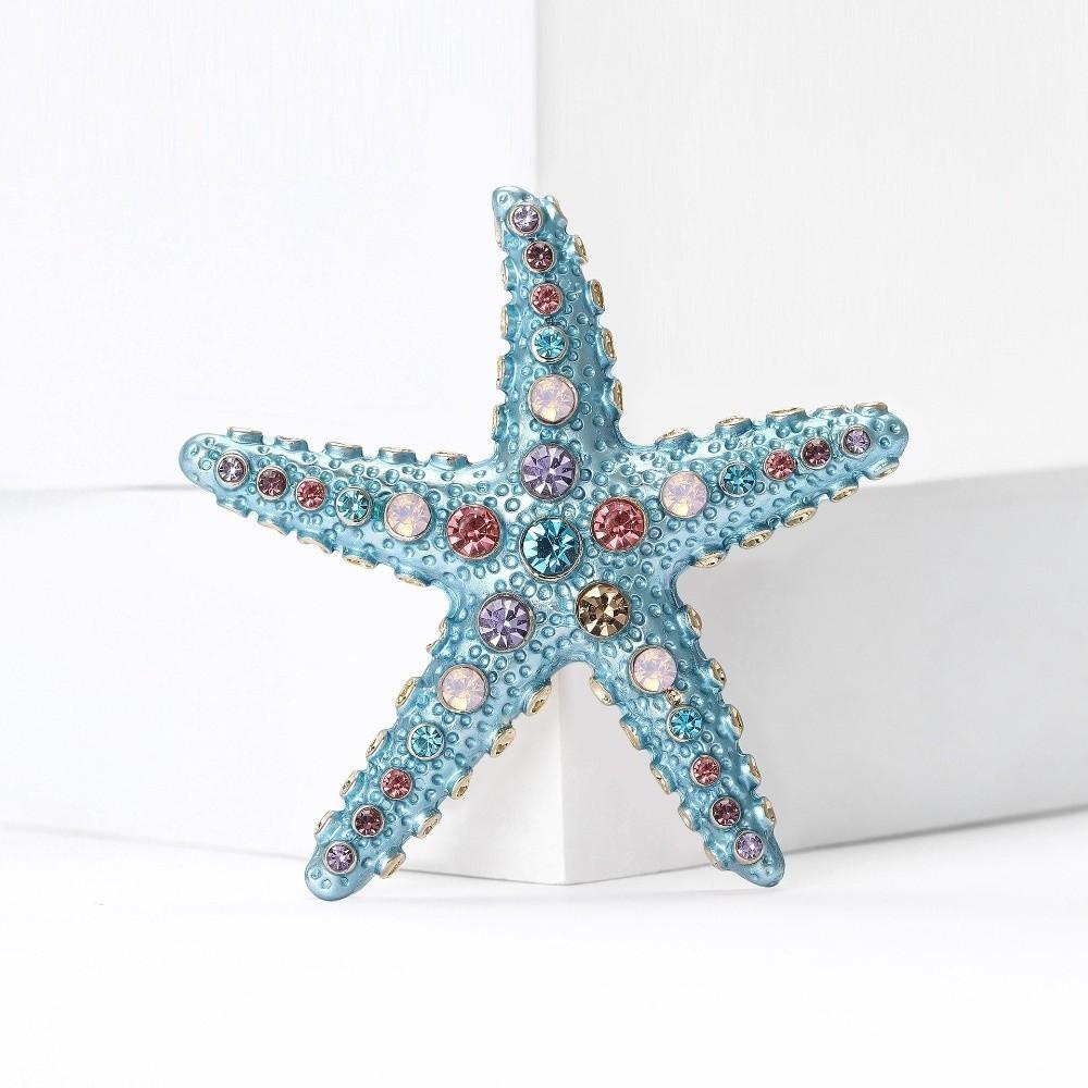 Party Jewelry Starfish Pin Gifts Metal Badge Fashion Sparkling Starfish Brooches Women