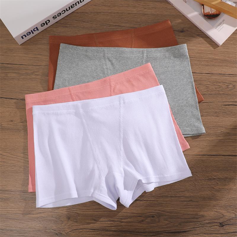 S-XXL Cotton Boyshorts Underwear for Women Stretchy Breathable Panties Sexy Striped Low Waist Shorts Ladies Solid Color Lingerie