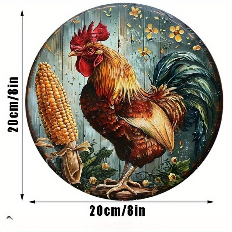 

2d flat 20*20cm Wooden Sign, Rooster Pattern Wreath, Wooden Wreath, Round Wreath Sign, Door Decor, Suitable For Various Scenarios farmhouse decor 20x20CM