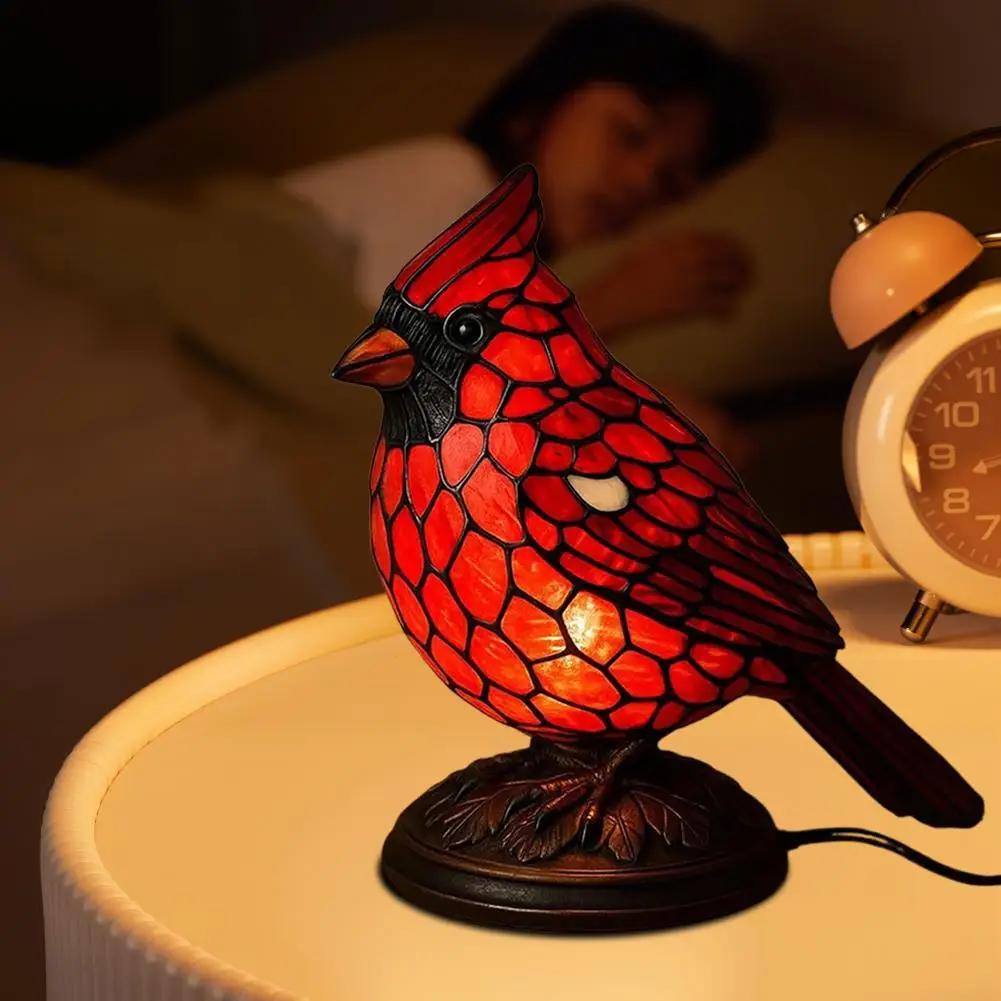 Creative Red Bird Animal Themed Desk Lamp with Artistic Touch - European Style Night Light Perfect for Study Room Ambiance