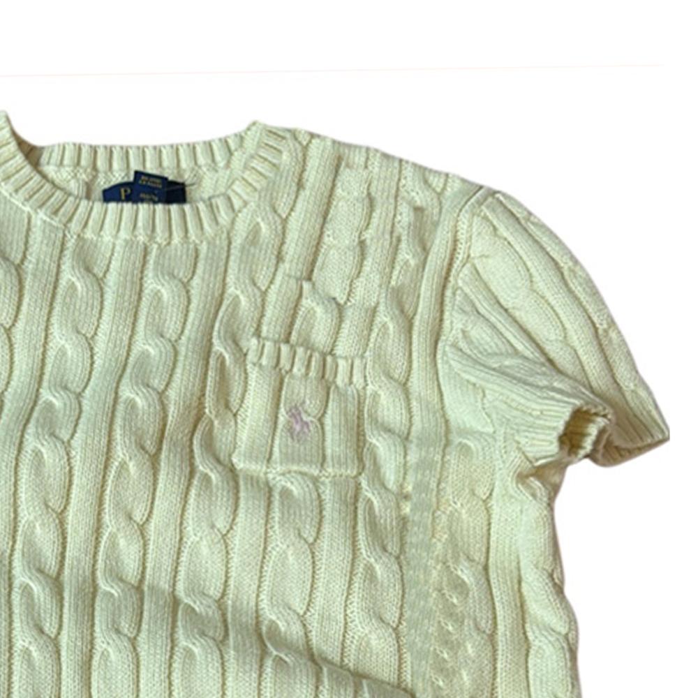 Polo Ralph Lauren Solid Color Logo Embroidered Cable Knit Short Sleeve Sweater Kids Sweater Cream-White 313945437-003