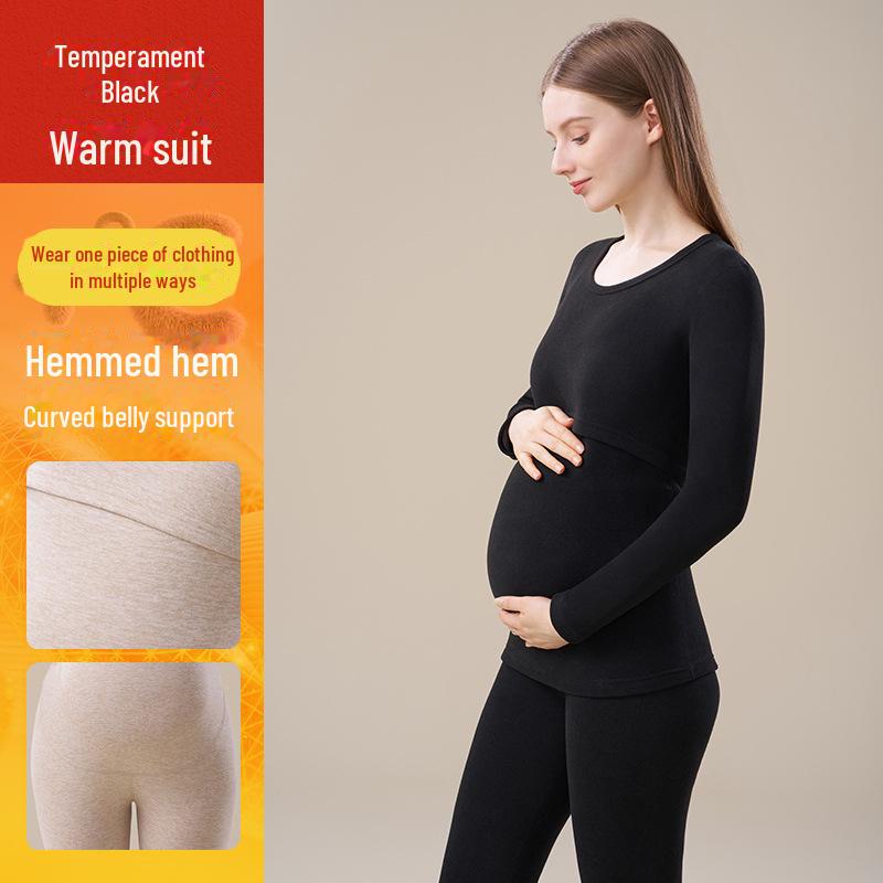 Maternity Thermal Underwear Set: Warm, Cozy Top & Bottoms for Postpartum Nursing - Velvet, Cashmere, Silk Blend for Winter