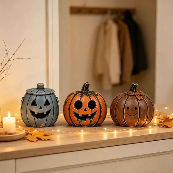 Retro Style Autumn Props 3/4Pcs Vintage Wooden Pumpkin Decor, Rustic Fall Tabletop Centerpiece, Farmhouse Table Decor Halloween Shelf Accent