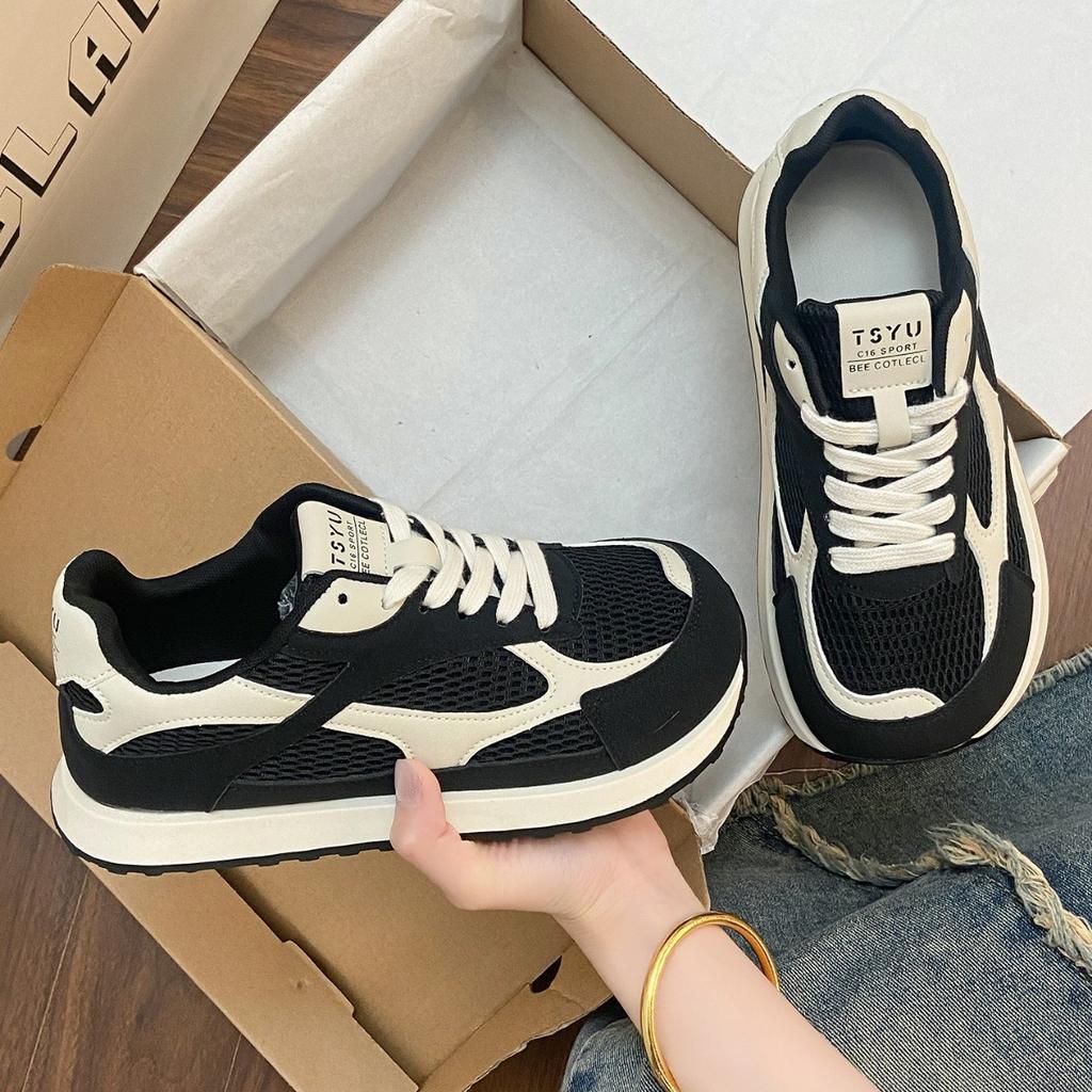 [Uncle Shoes] 2025 Thick-soled Gray Leisure Sports Summer Women's Lightweight New Forrest Gump Shoes German Training Shoes Mesh Surface