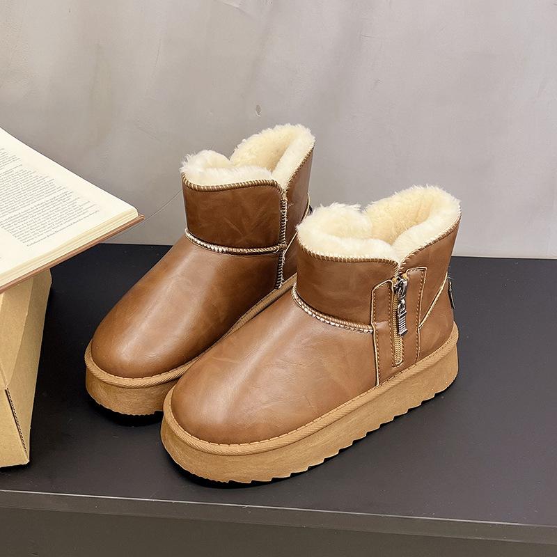 Processing custom winter snow boots piled thickened cotton boots non-slip thick sole heightening versatile fur integrated women's cotton shoes