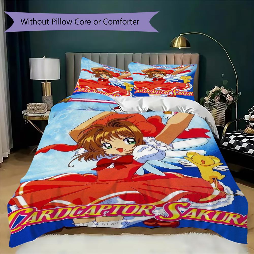Cardcaptor Sakura Pattern Bedding uilt Set uilt Cover Pillowcase Home Decoration Birthday Gift (1 * duvet cover + 2 * pillowcase without core)