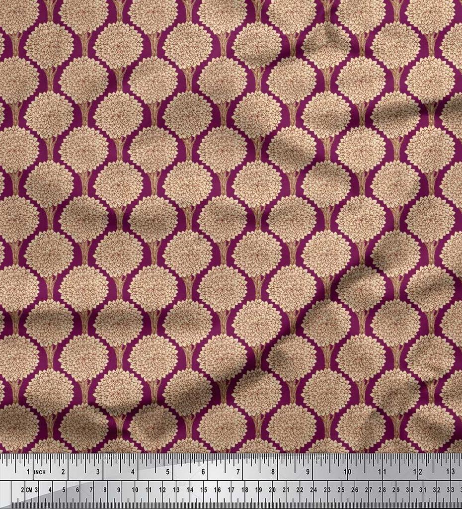 Soimoi Black Japan Crepe Satin Fabric Floral & Tree Print Fabric by the Yard 42 Inch