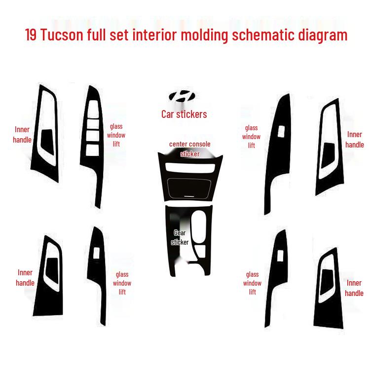 19 Tucson Carbon Fiber Interior Stickers: Console & Window Trim Protection